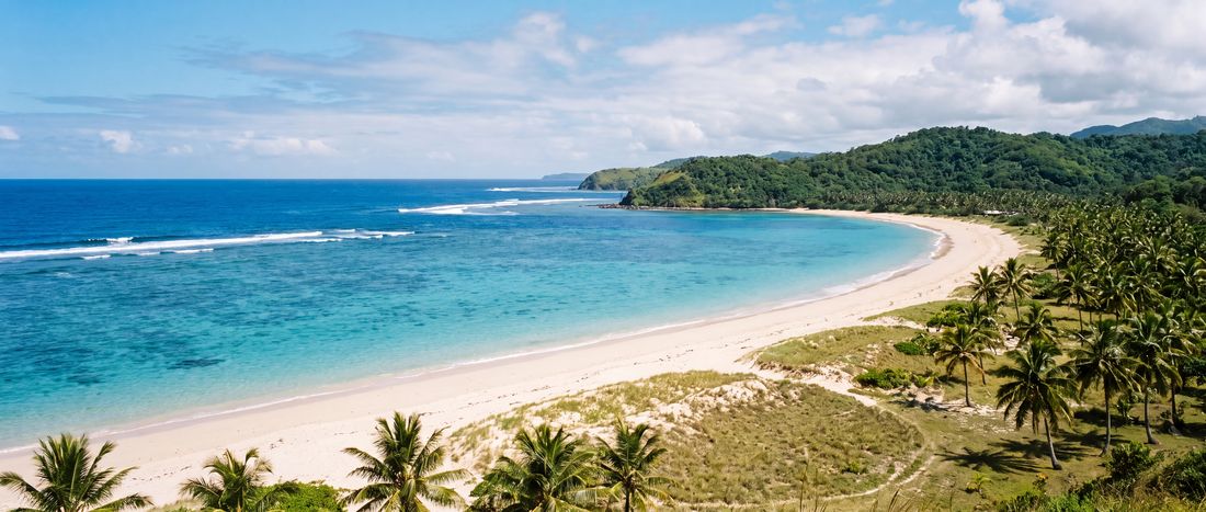 Wide view of Natadola Beach, Viti Levu.