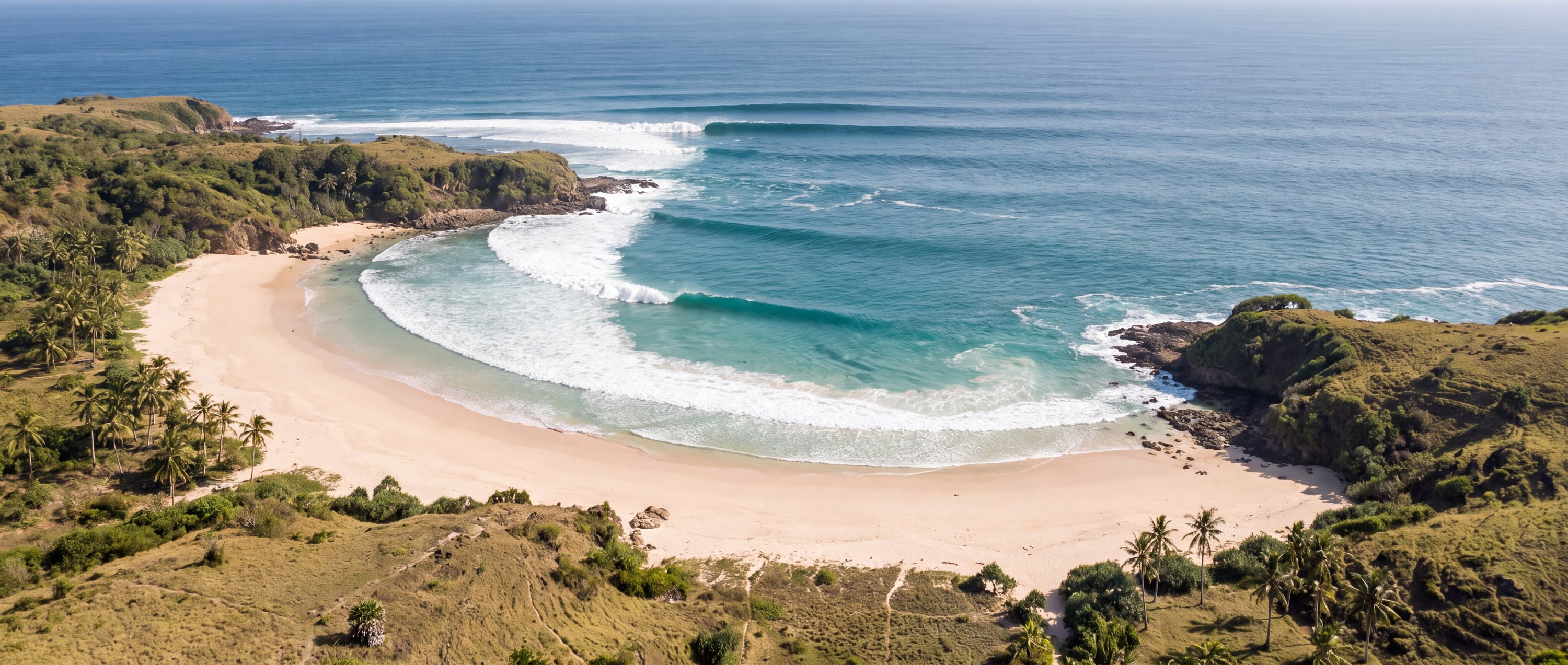 Wide view of Nihiwatu Beach, East Nusa Tenggara.