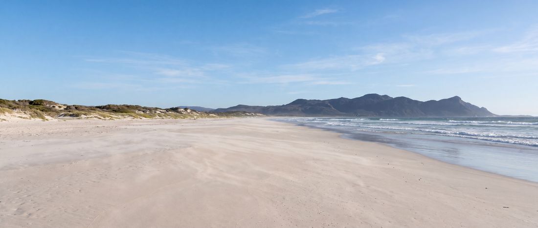 Wide view of Noordhoek Beach, Cape Peninsula.