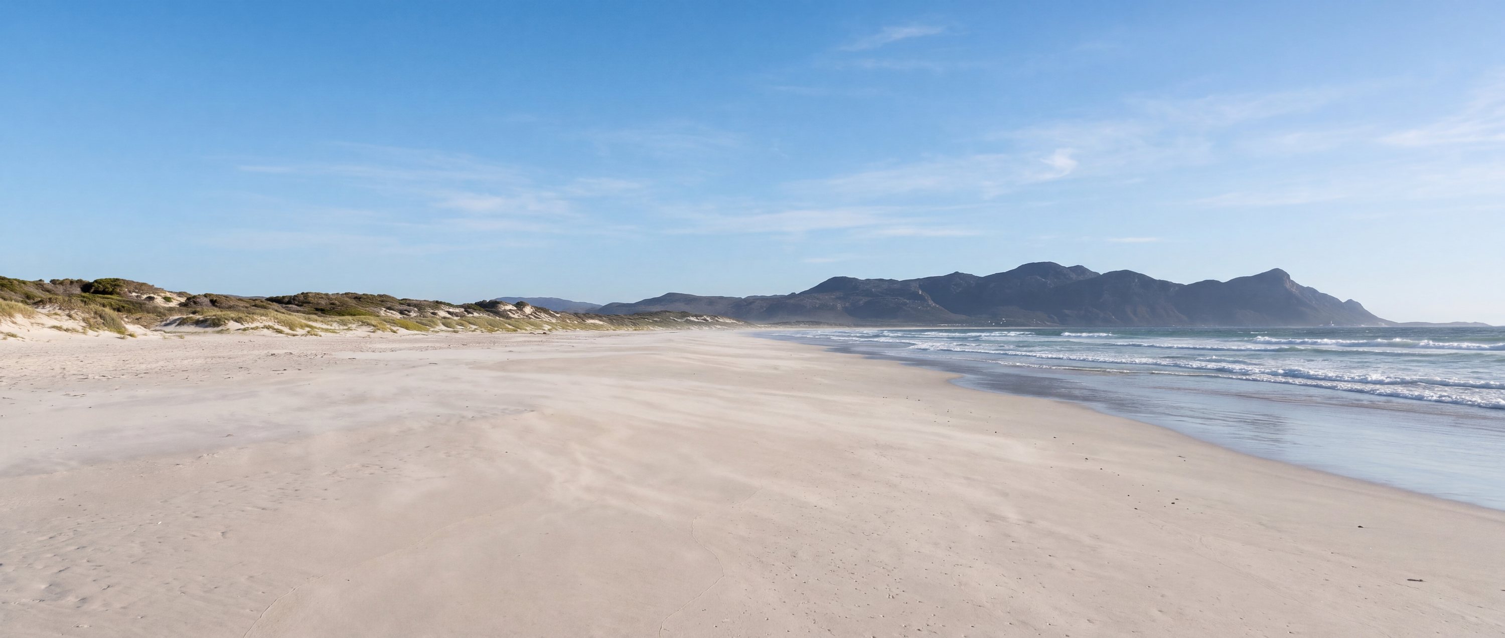 Wide view of Noordhoek Beach, Cape Peninsula.