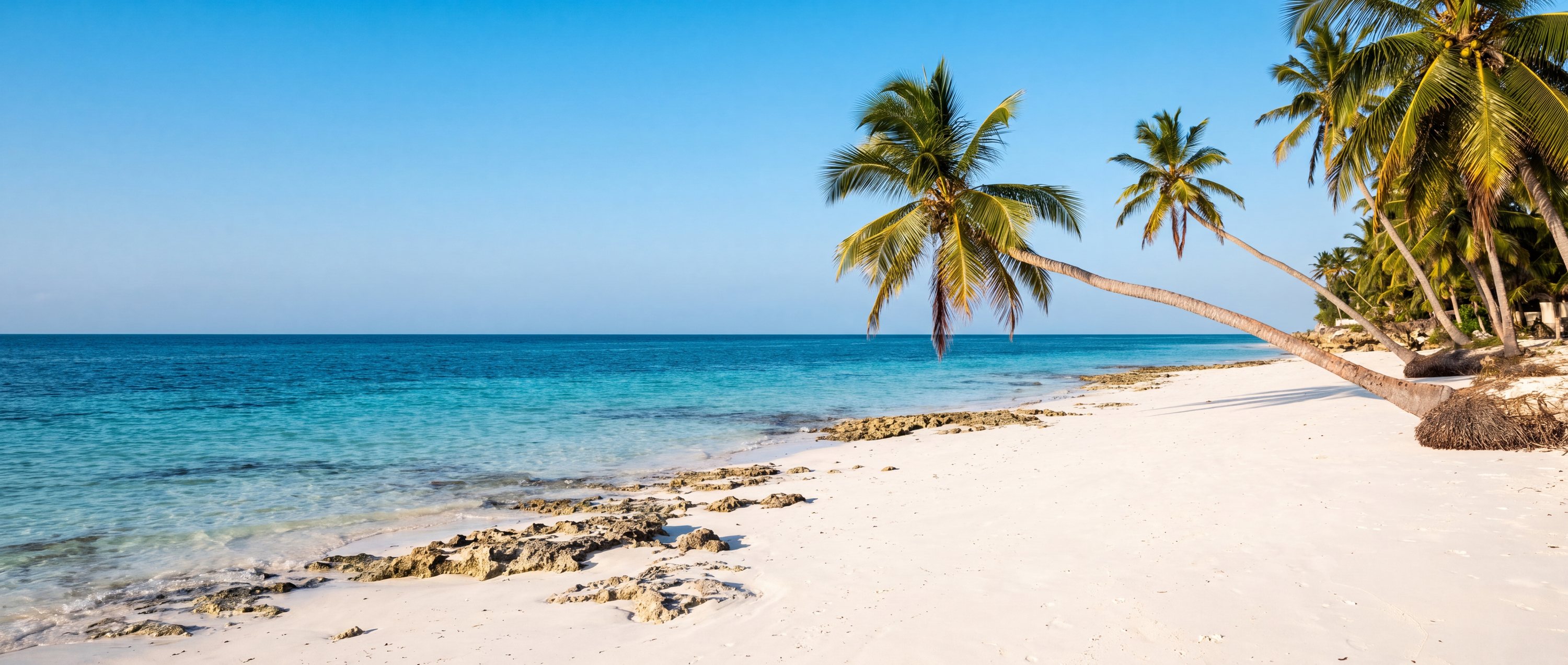 Wide view of Nungwi Beach, Zanzibar, Tanzania.