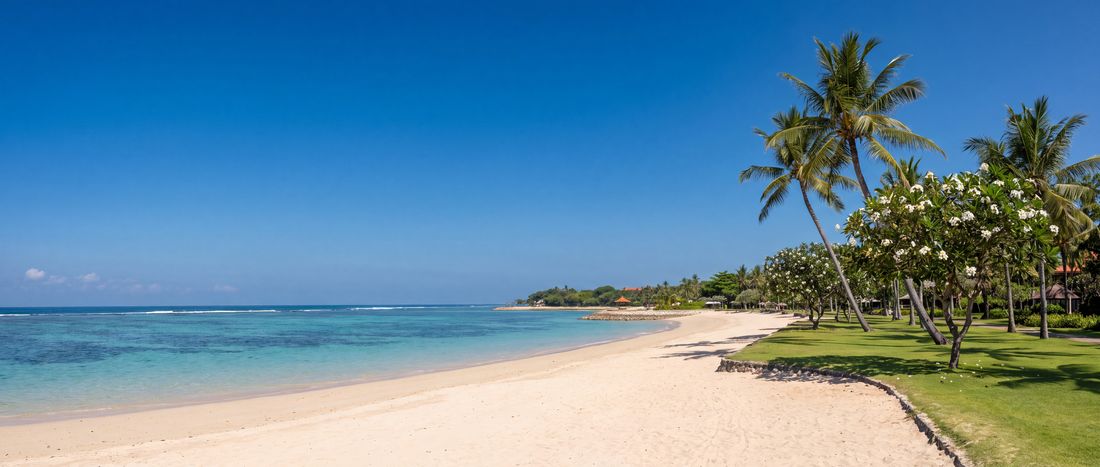 Wide view of Nusa Dua Beach, Bali, Indonesia.