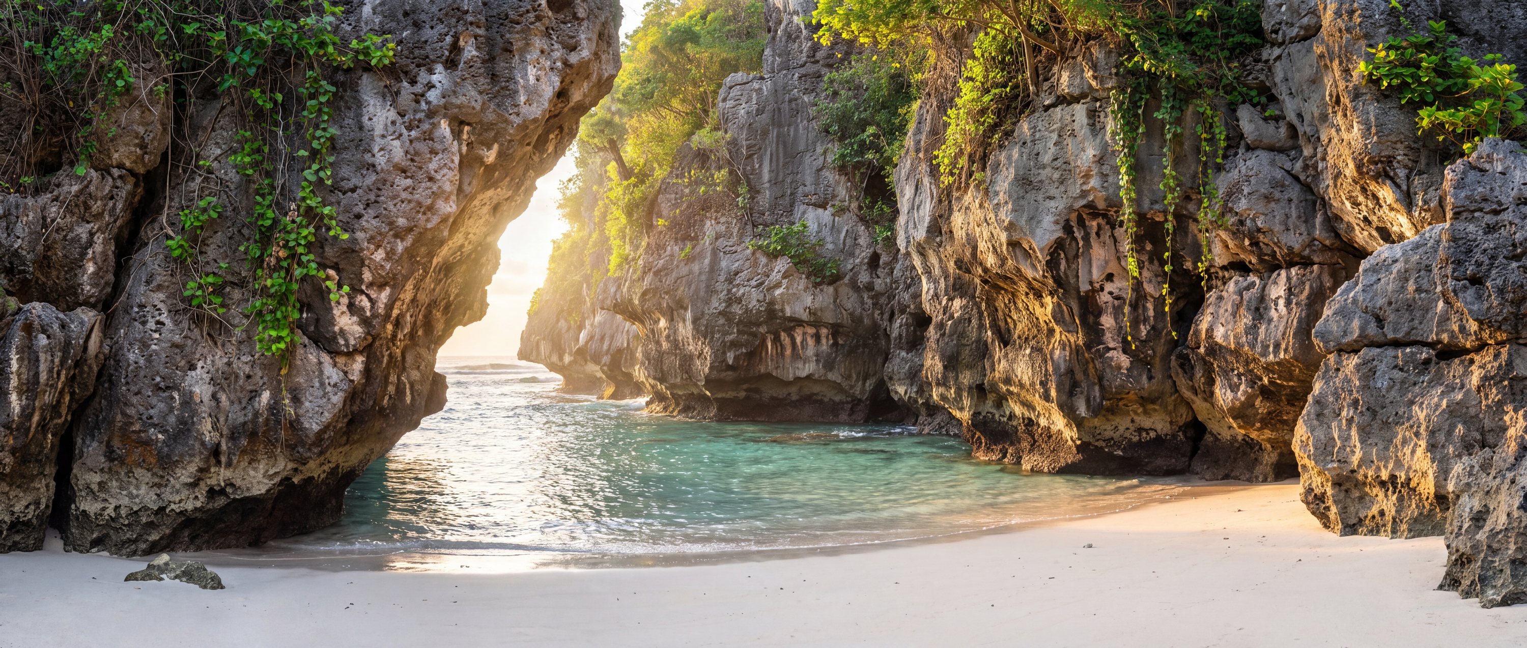 Wide view of Padang Padang Beach, Bali, Indonesia.