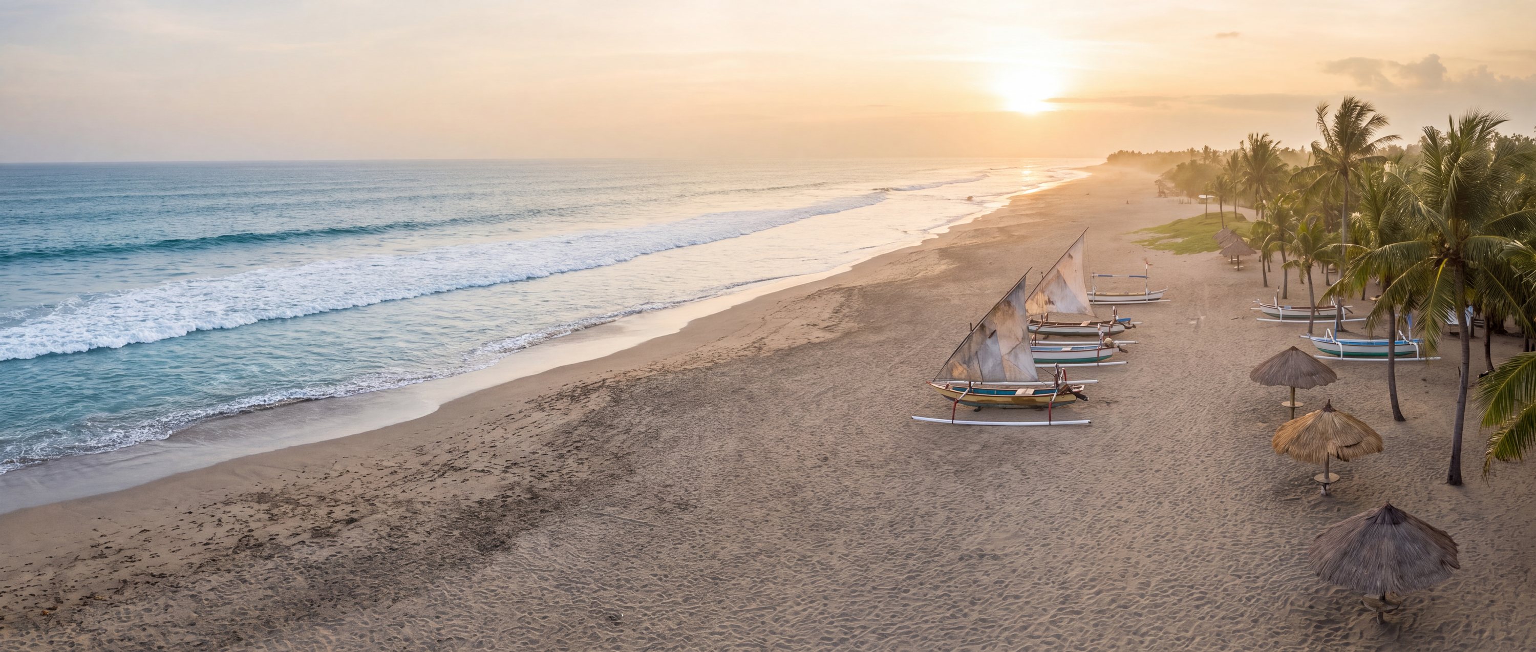 Wide view of Kuta Beach, Kuta, Bali.