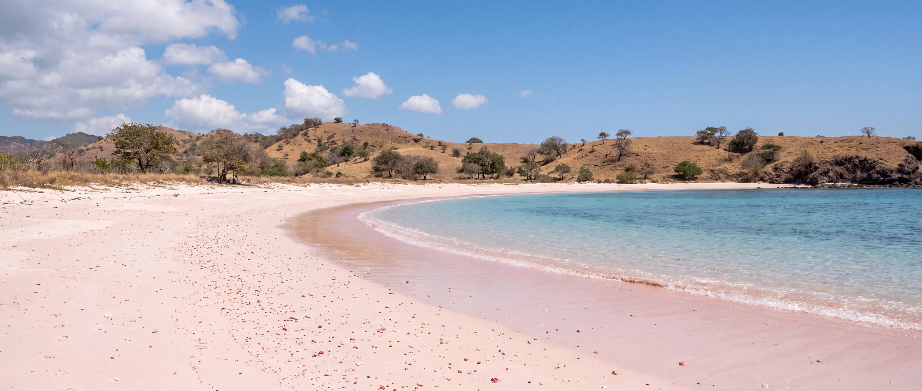 Wide view of Pink Beach (Tangsi), East Lombok, West Nusa Tenggara.
