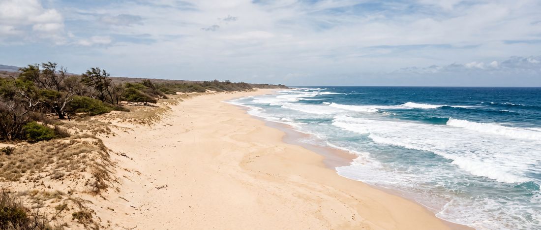Wide view of Papohaku Beach, Hawaii.