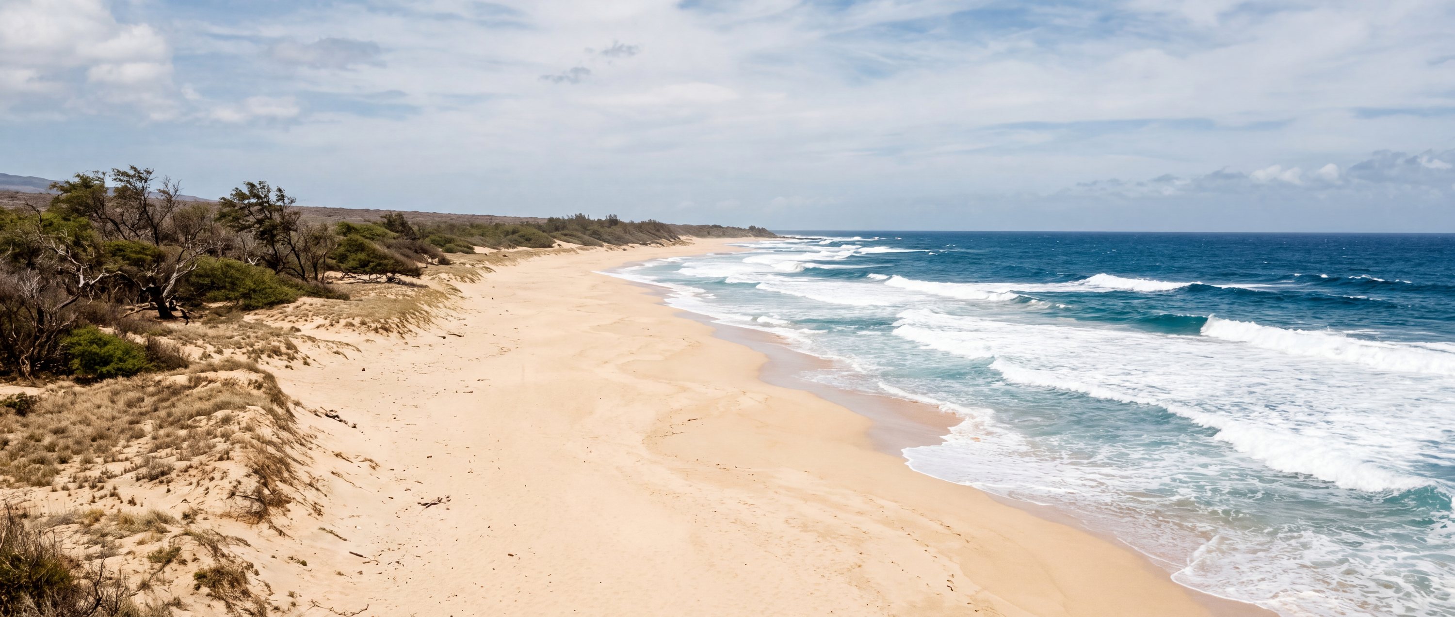 Wide view of Papohaku Beach, Hawaii.