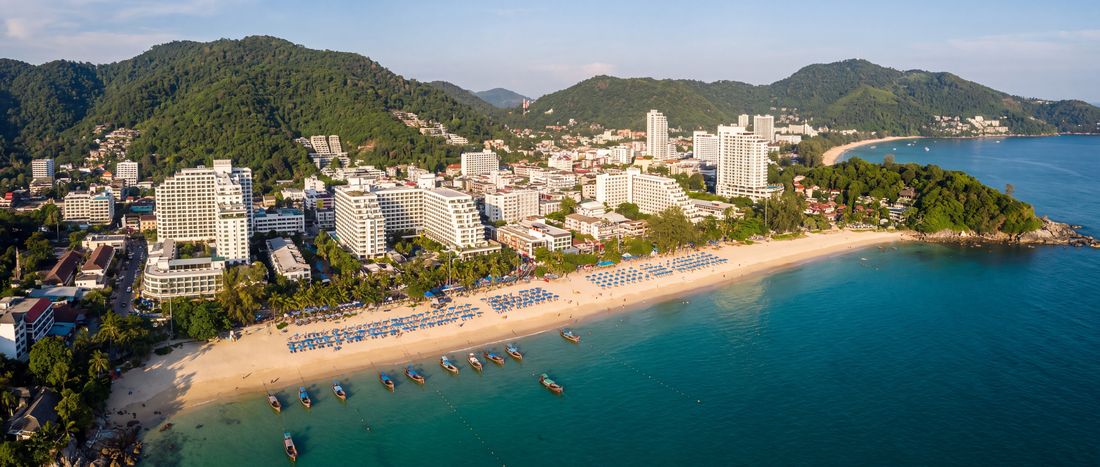 Wide view of Patong Beach, Phuket, Thailand.