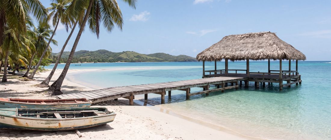 Wide view of Pigeon Point, Tobago.