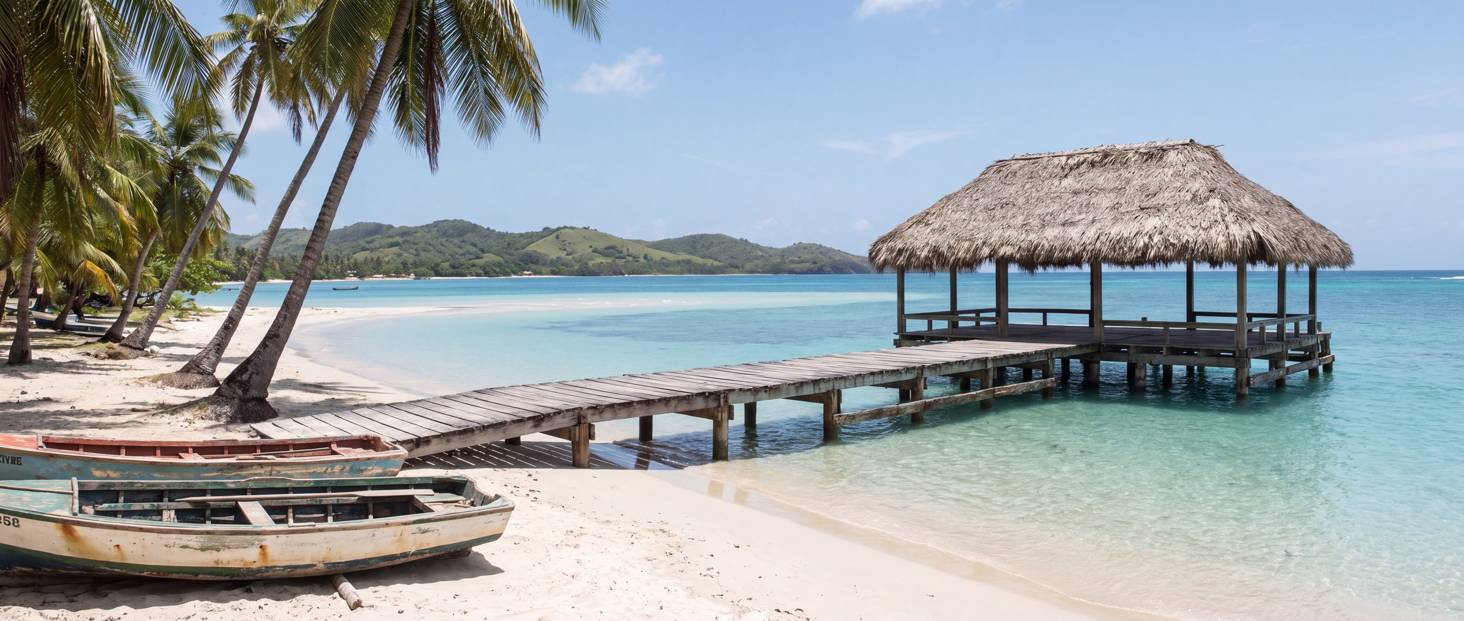 Wide view of Pigeon Point, Tobago.