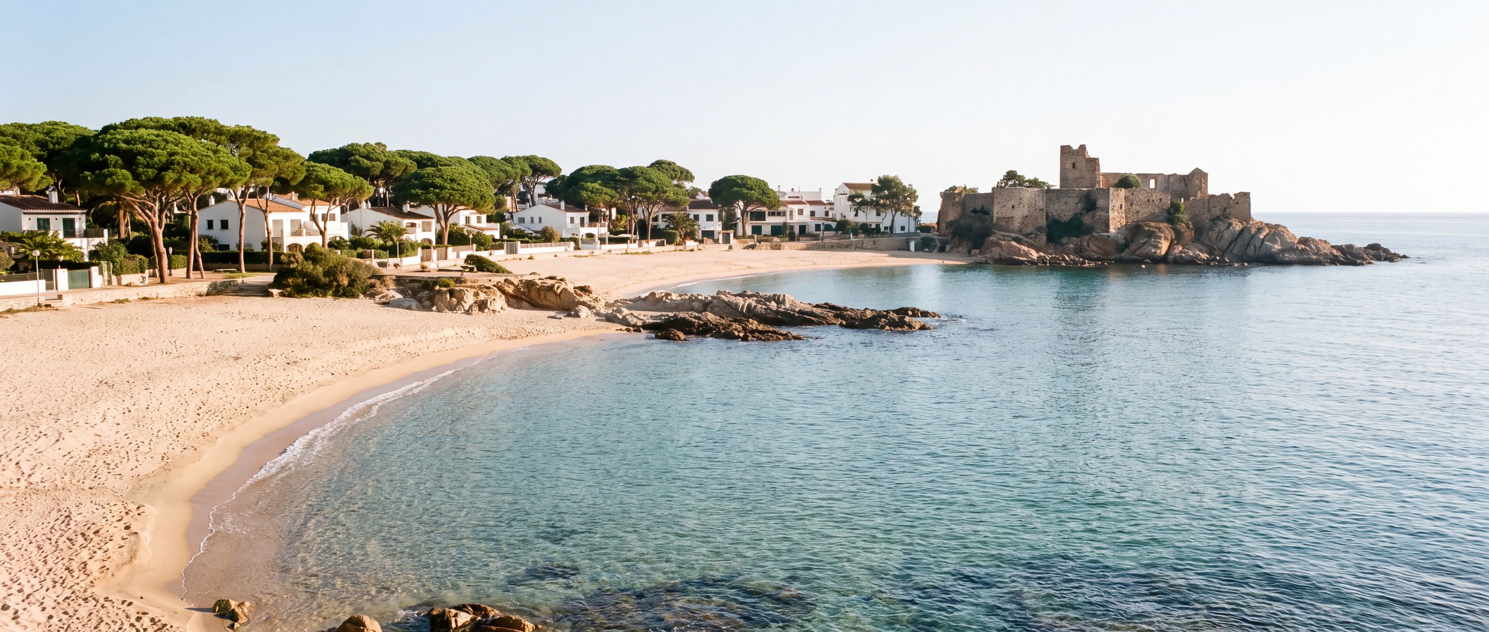 Wide view of Platja de la Fosca, Palamos, Costa Brava.