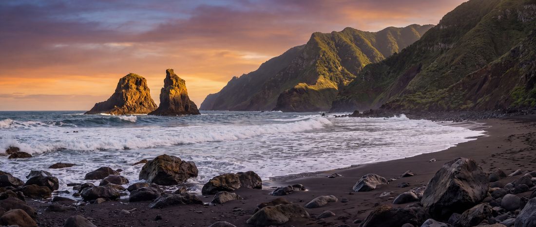 Wide view of Playa de Benijo, Anaga, Tenerife.