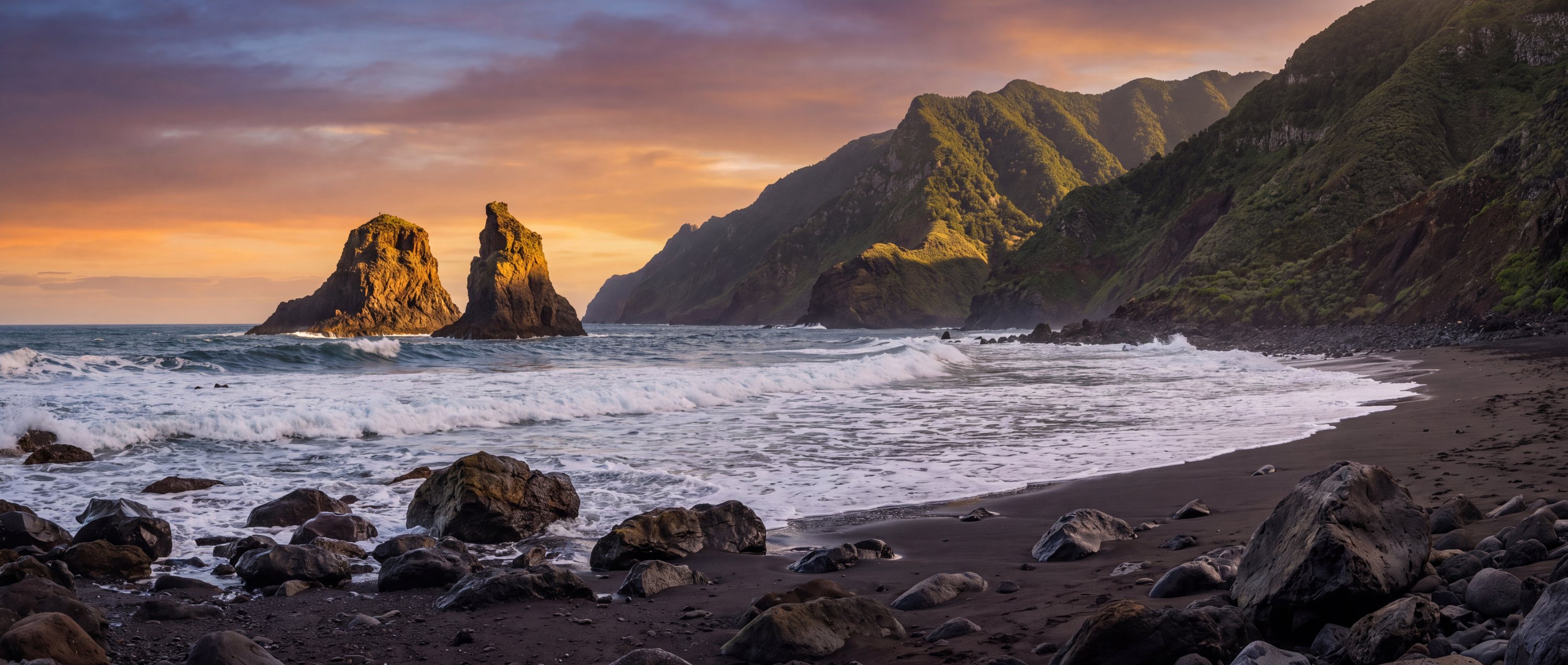 Wide view of Playa de Benijo, Anaga, Tenerife.