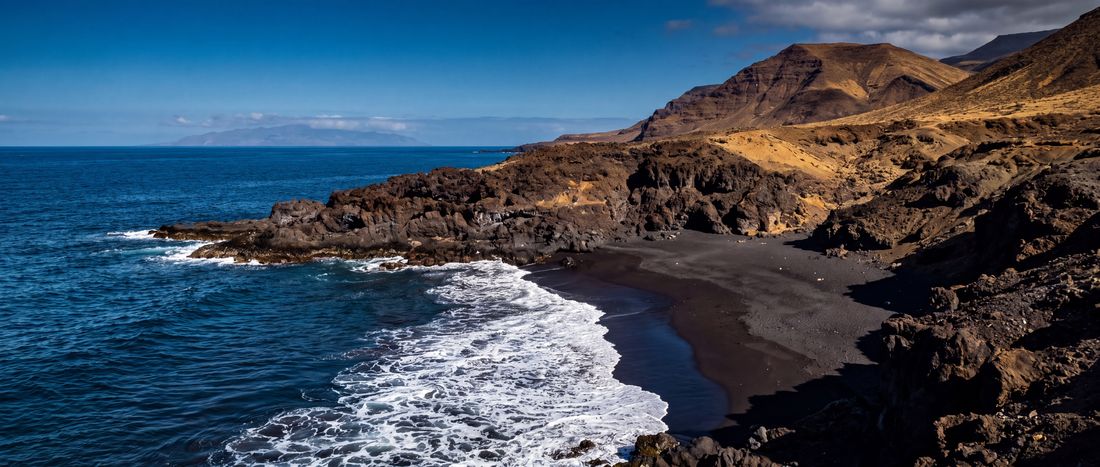 Wide view of Playa de la Arena, Tenerife, Canary Islands.