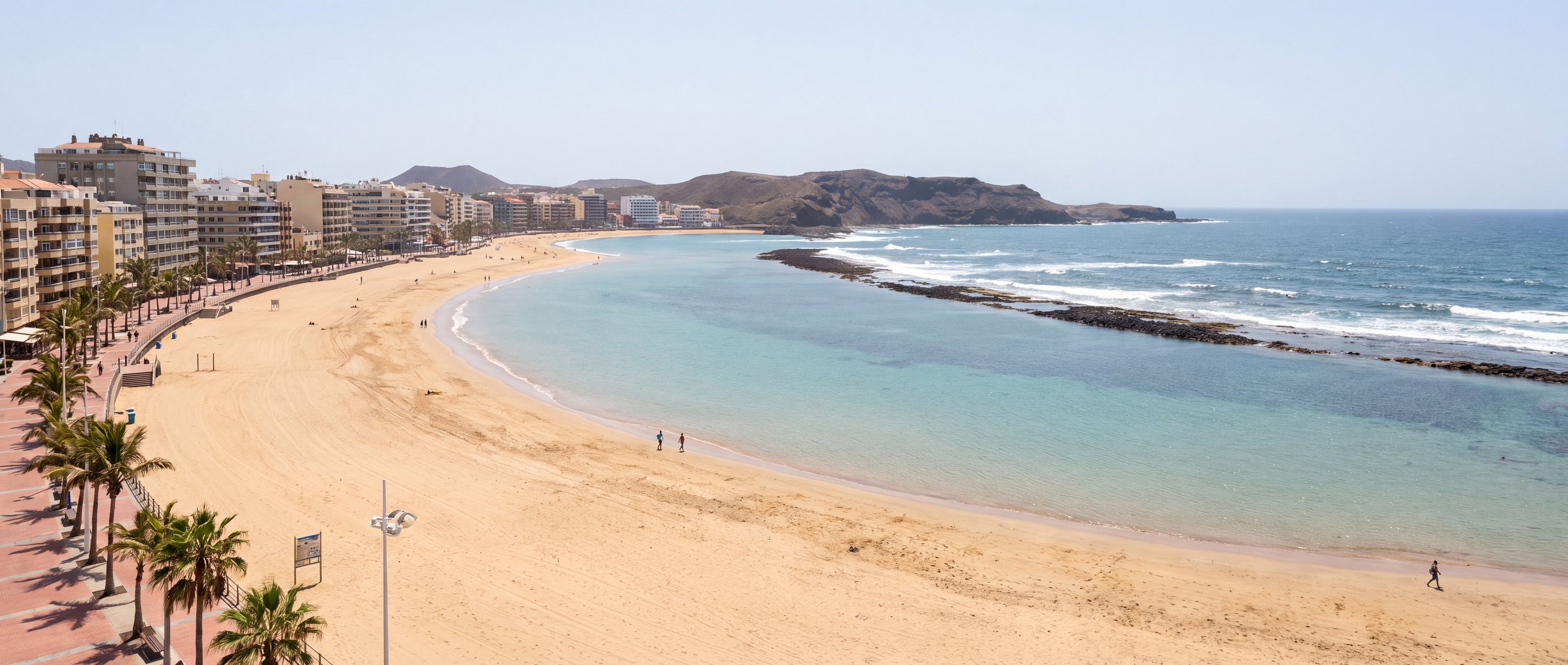 Wide view of Playa de Las Canteras, Las Palmas, Gran Canaria.
