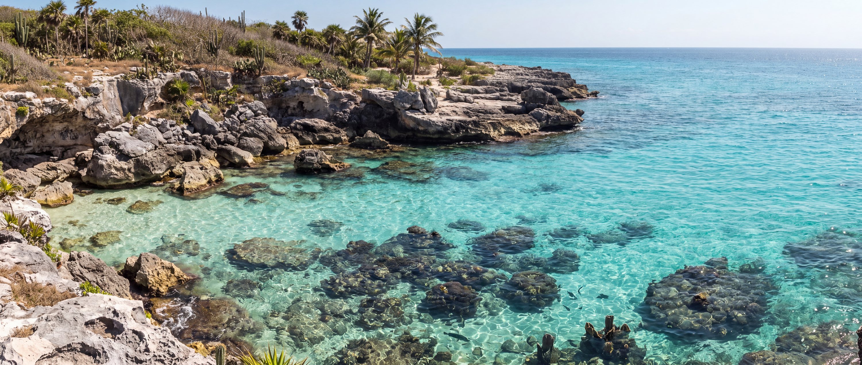 Wide view of Playa Garrafon, Isla Mujeres, Quintana Roo.