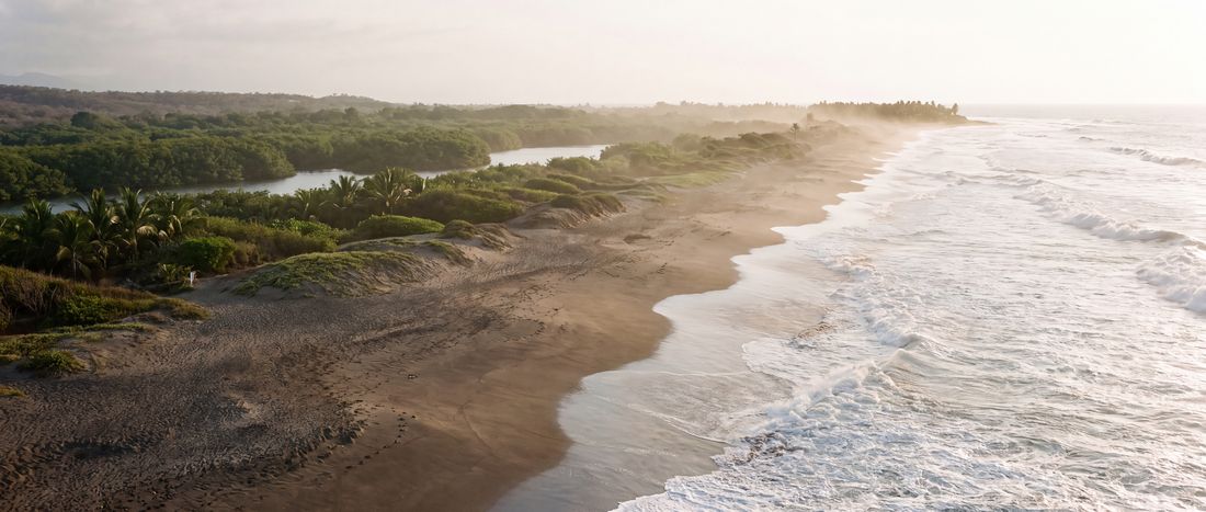 Wide view of Playa La Ventanilla, Oaxaca, Mexico.
