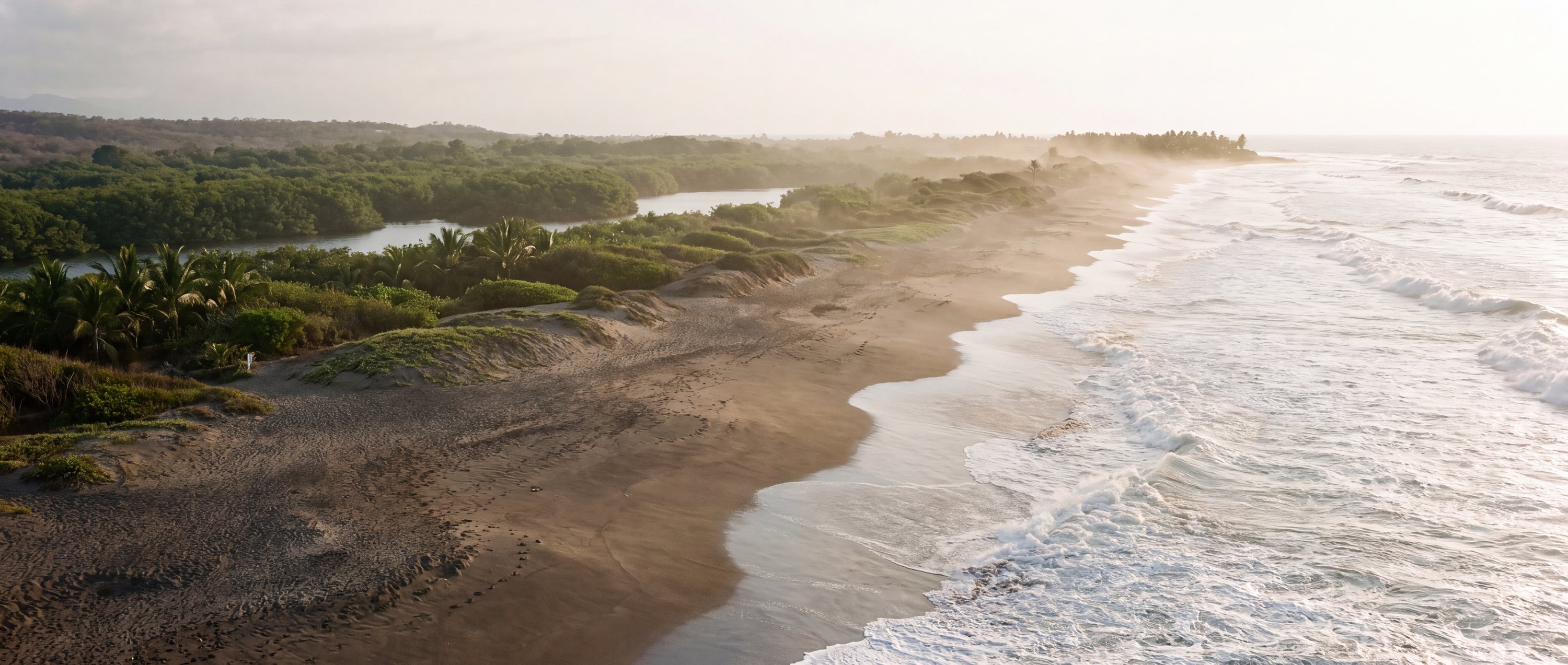 Wide view of Playa La Ventanilla, Oaxaca, Mexico.