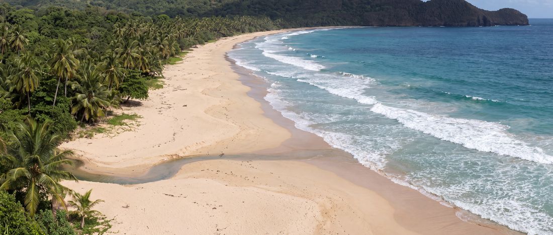 Wide view of Playa Rincón, Las Galeras, Samaná.