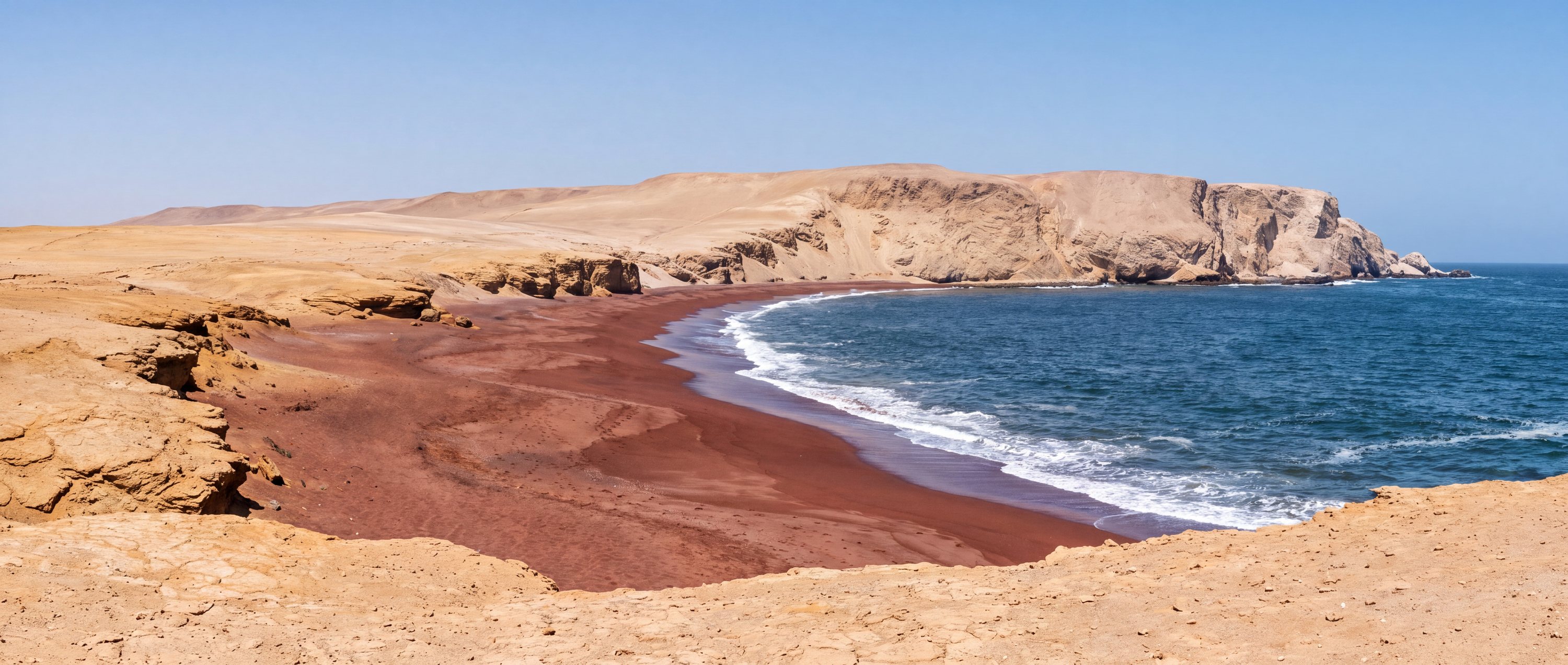 Wide view of Playa Roja (Red Beach), Ica.