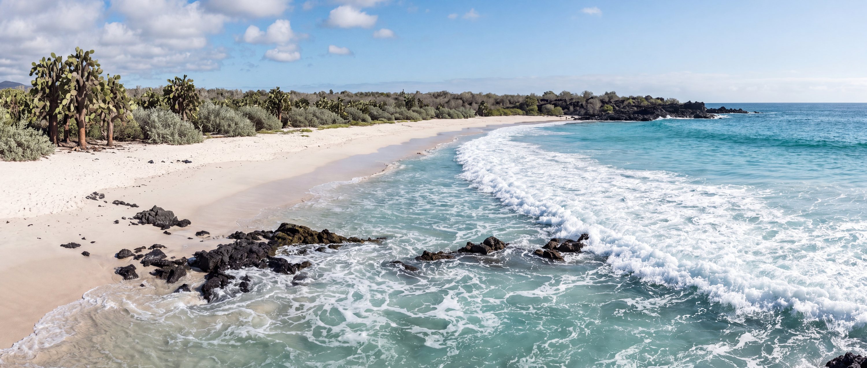 Wide view of Tortuga Bay, Santa Cruz Island, Galápagos.