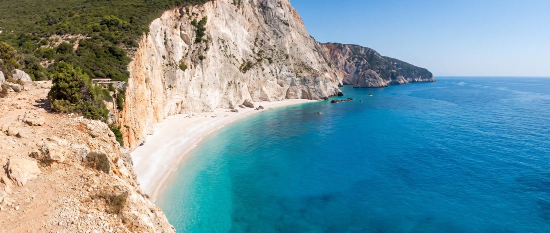 Wide view of Porto Katsiki, Lefkada, Greece.