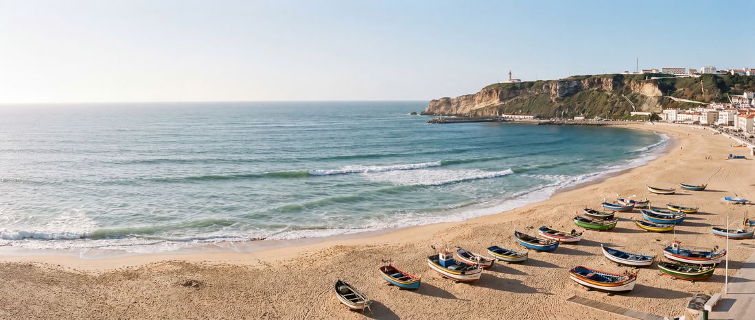 Wide view of Praia da Nazare, Nazare, Leiria.