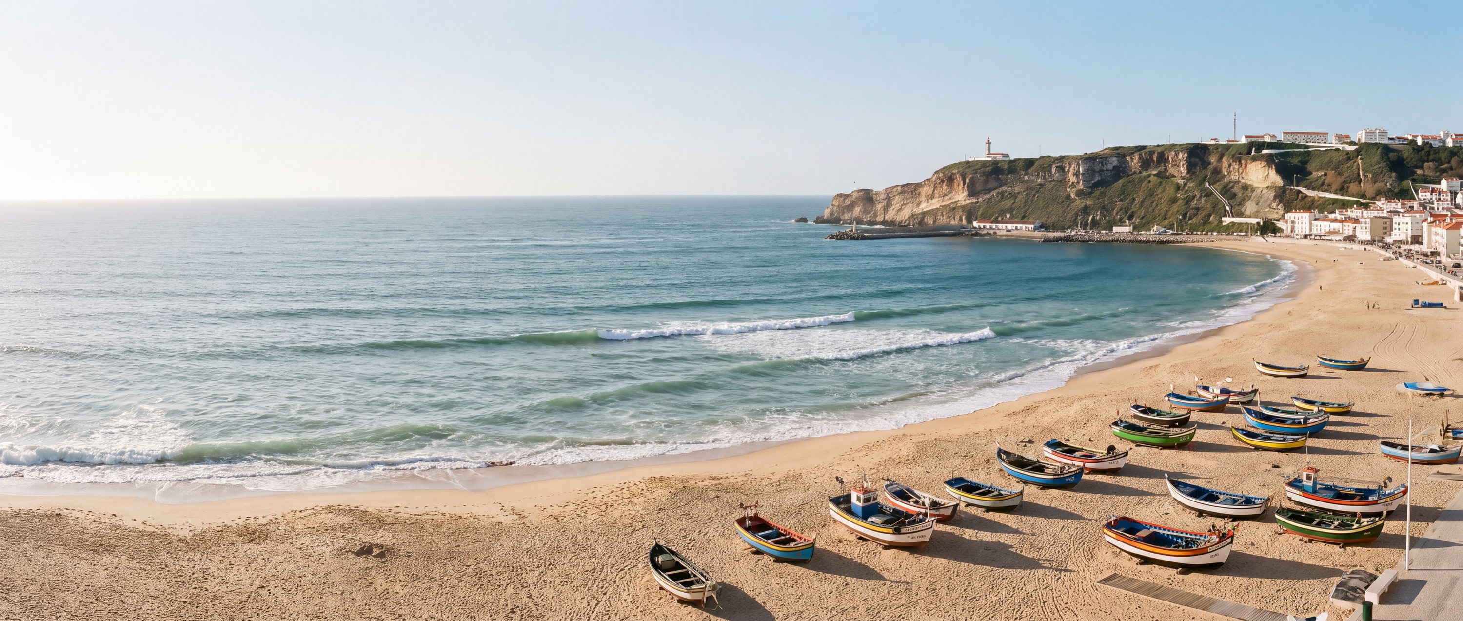 Wide view of Praia da Nazare, Nazare, Leiria.