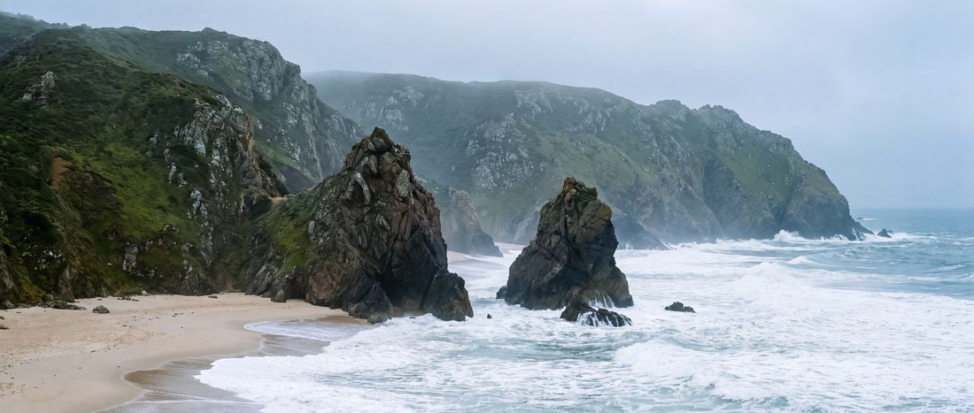 Wide view of Praia da Ursa, Sintra, Lisbon District.