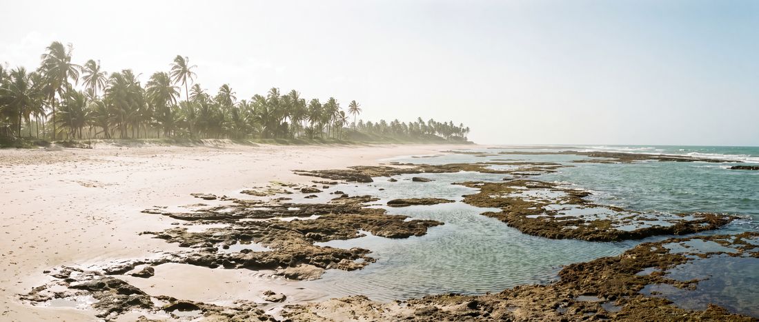 Wide view of Praia de Arembepe, Bahia, Brazil.