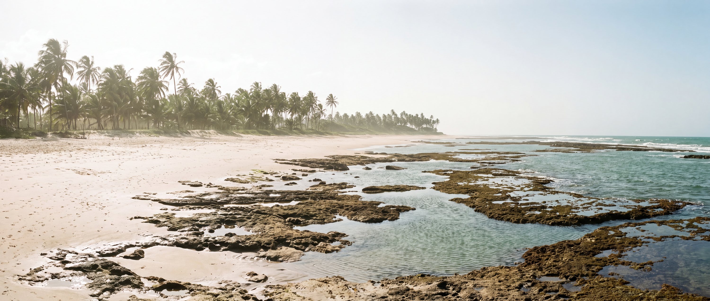 Wide view of Praia de Arembepe, Bahia, Brazil.