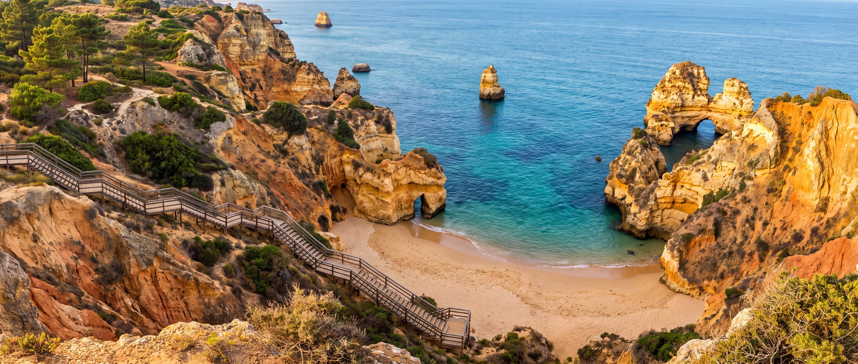 Wide view of Praia do Camilo, Lagos, Algarve, Faro.