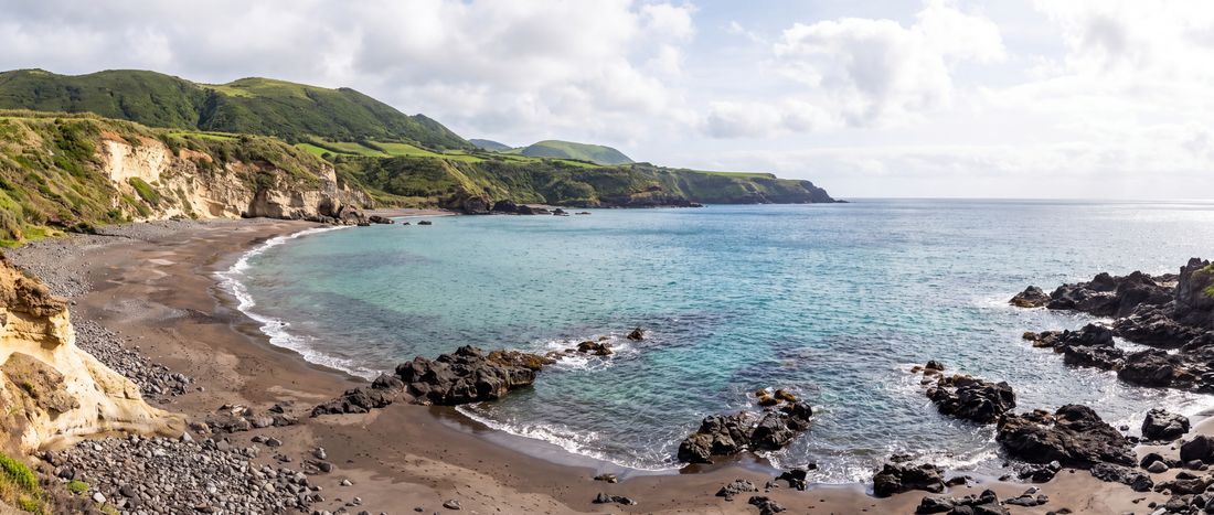 Wide view of Praia Formosa, Santa Maria, Azores.