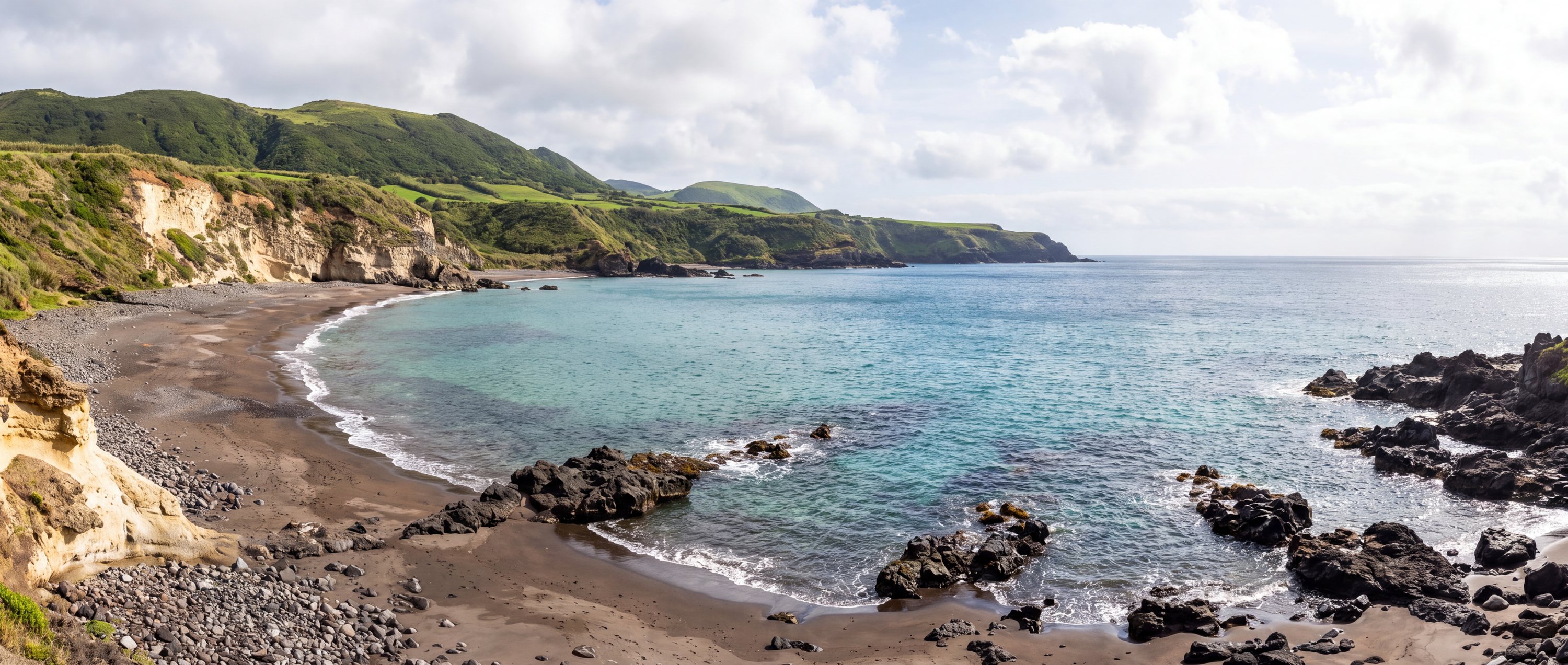 Wide view of Praia Formosa, Santa Maria, Azores.