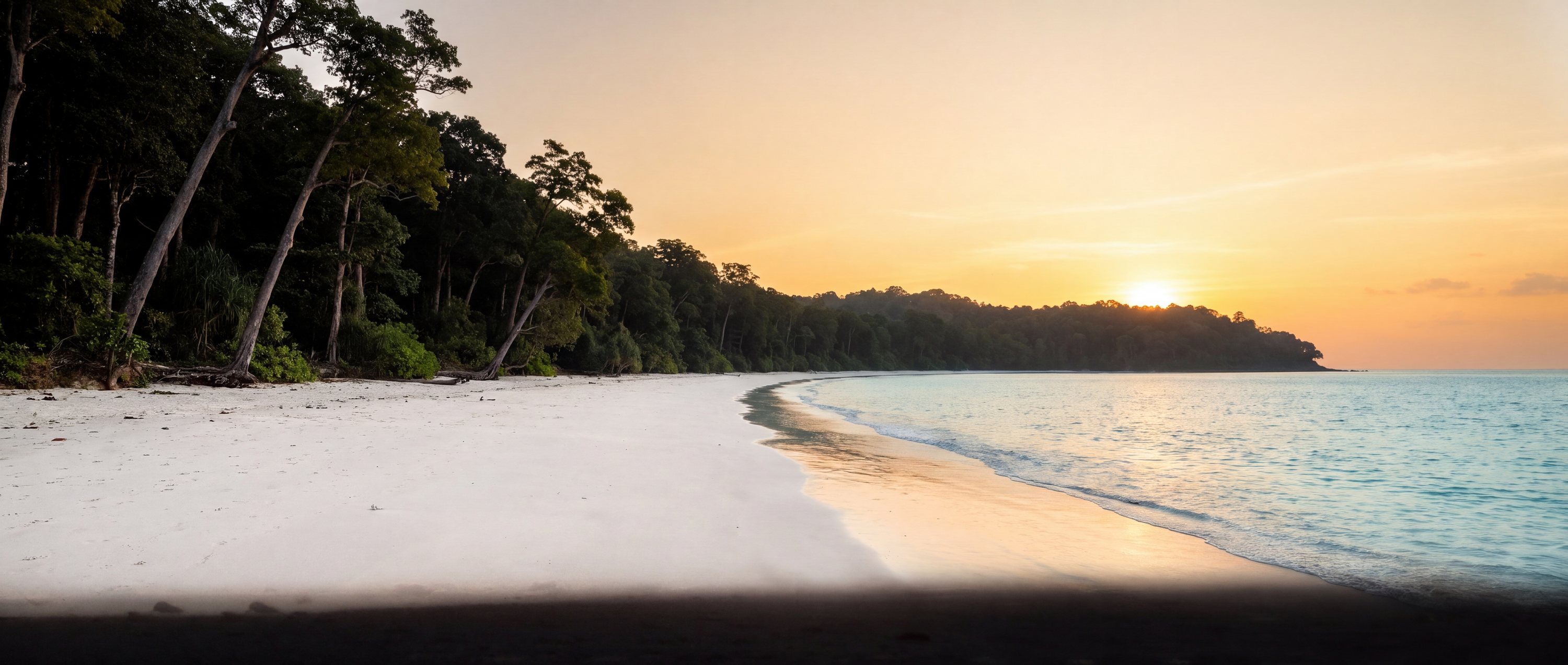 Wide view of Radhanagar Beach, Havelock Island, India.