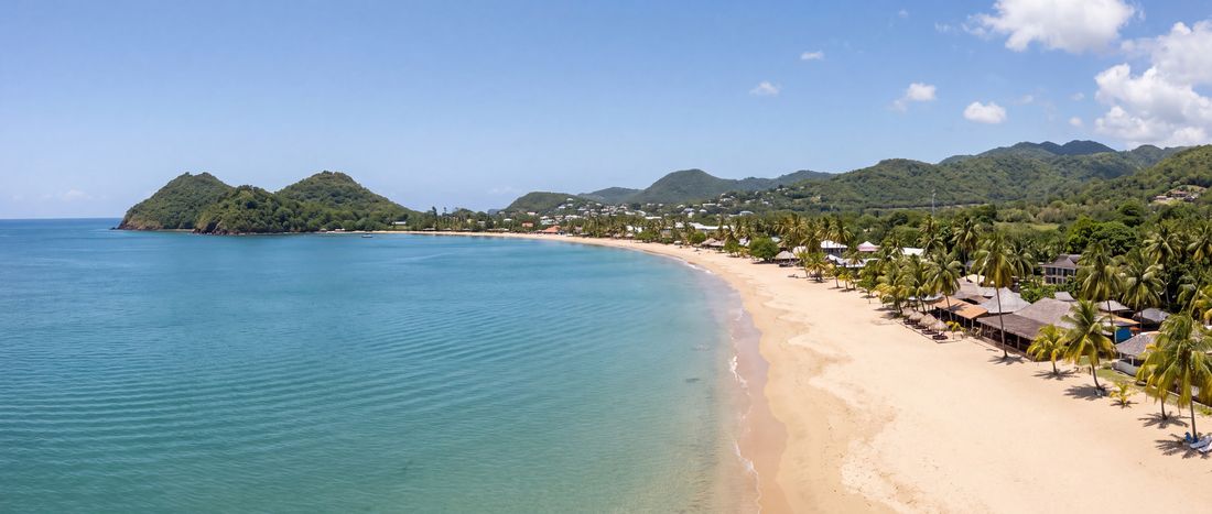 Wide view of Réduit Beach, Rodney Bay, Gros Islet.