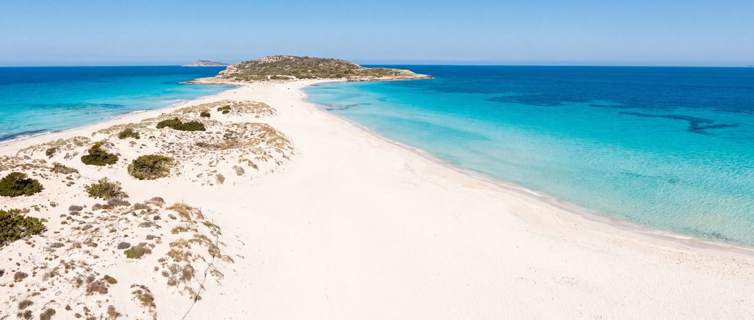 Wide view of Ses Illetes, Formentera, Balearic Islands.