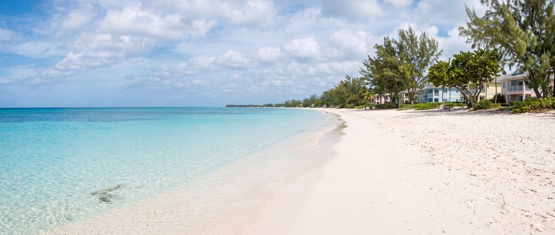 Wide view of Seven Mile Beach, Grand Cayman.