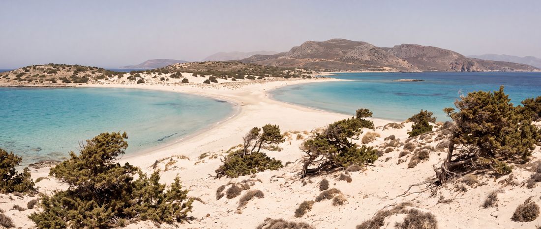Wide view of Simos Beach, Peloponnese.
