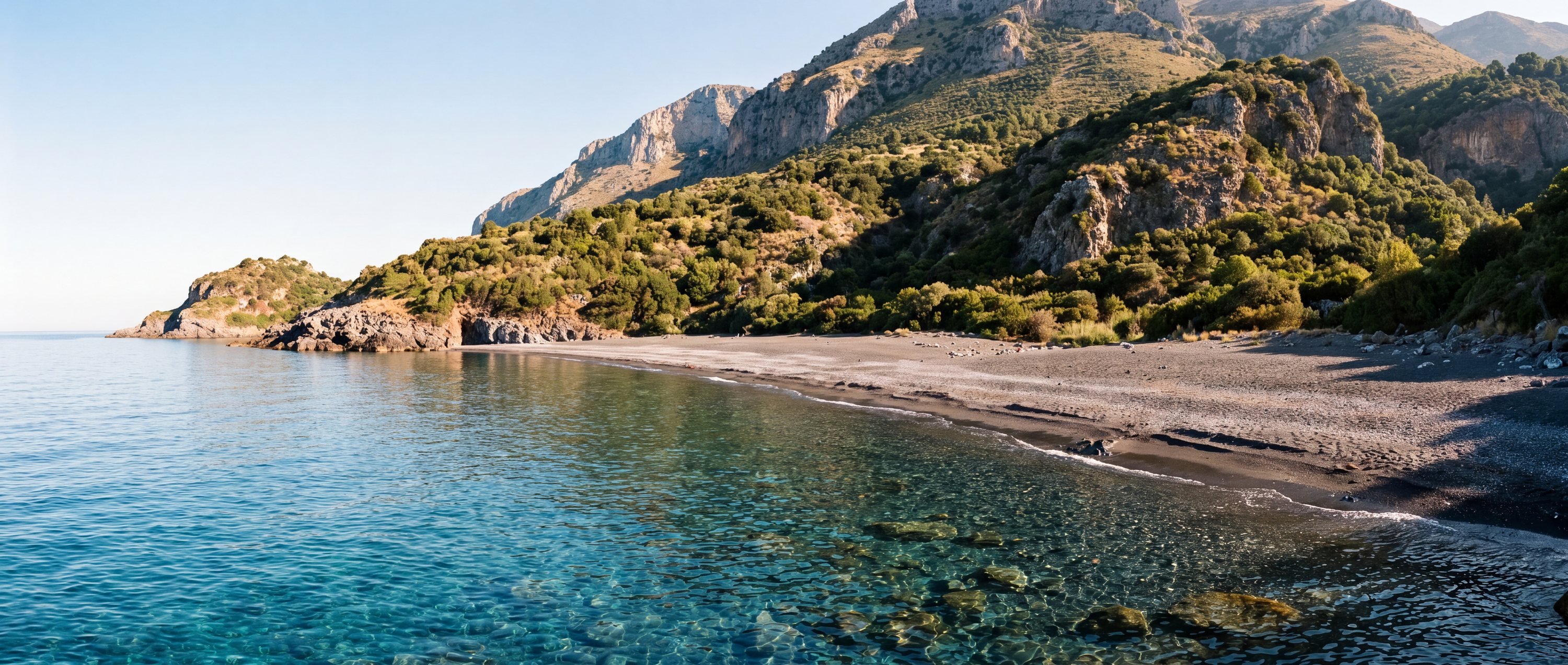 Wide view of Spiaggia Nera, Maratea, Basilicata.