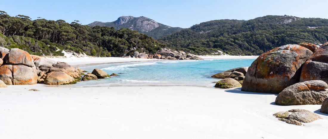 Wide view of Squeaky Beach, Wilsons Promontory, Victoria.