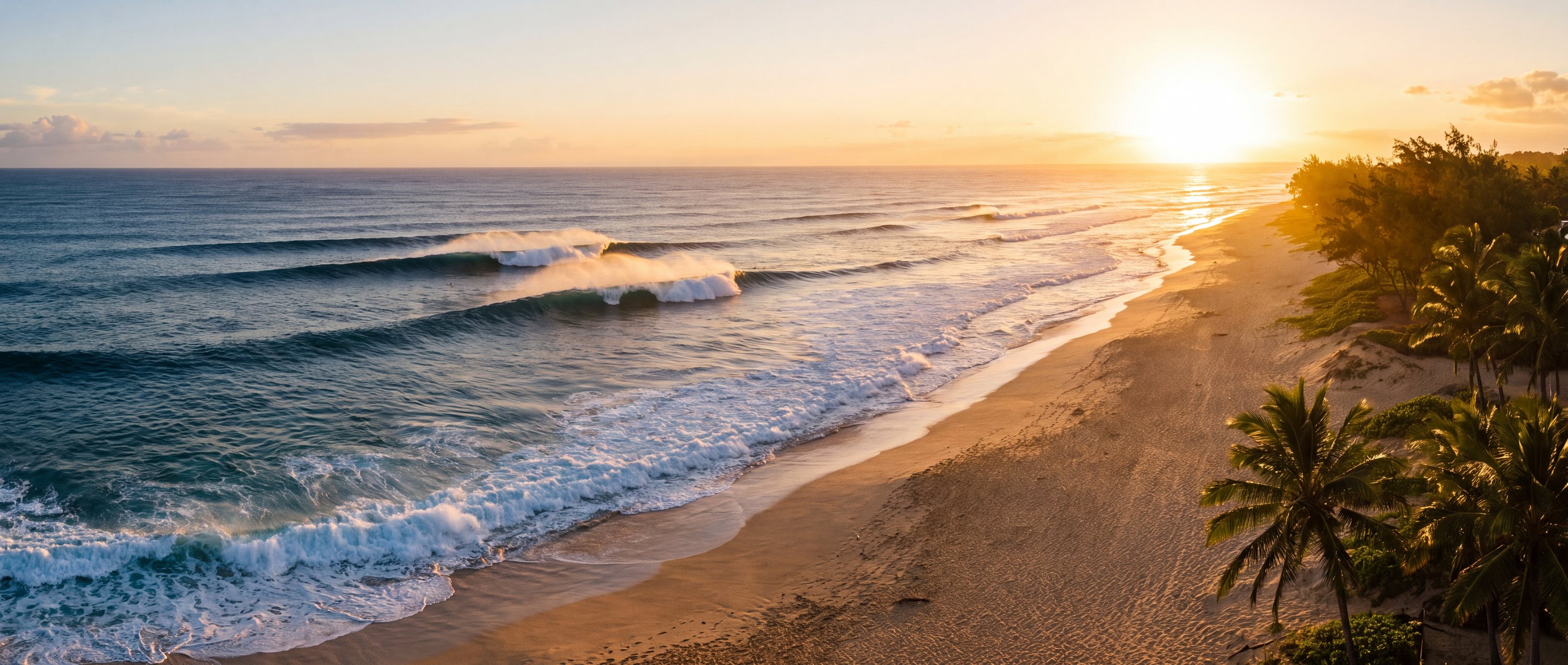 Wide view of Sunset Beach, Oahu, Hawaii.