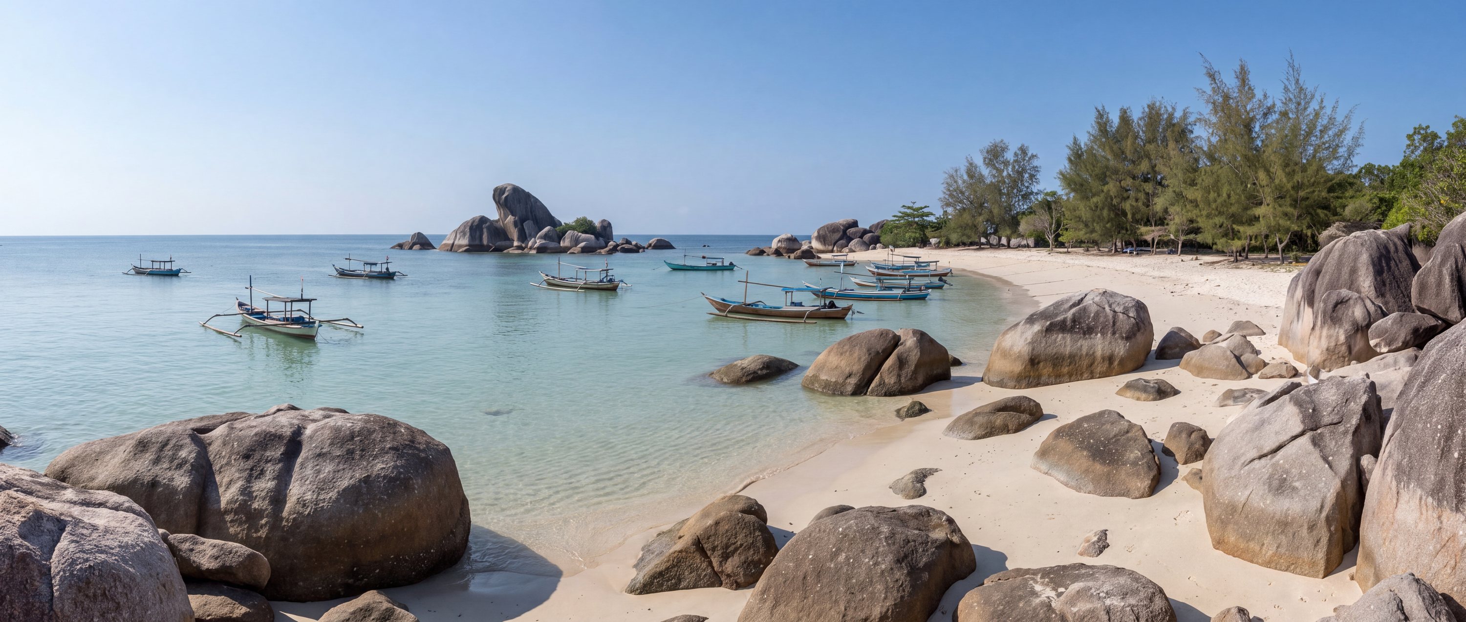 Wide view of Tanjung Kelayang Beach, Bangka Belitung Islands.