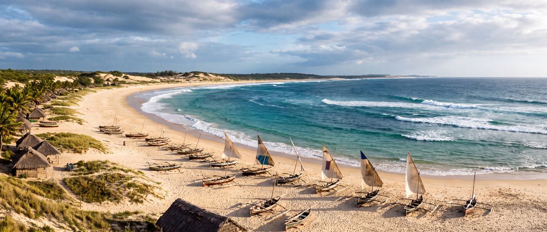 Wide view of Tofo Beach, Inhambane Province.