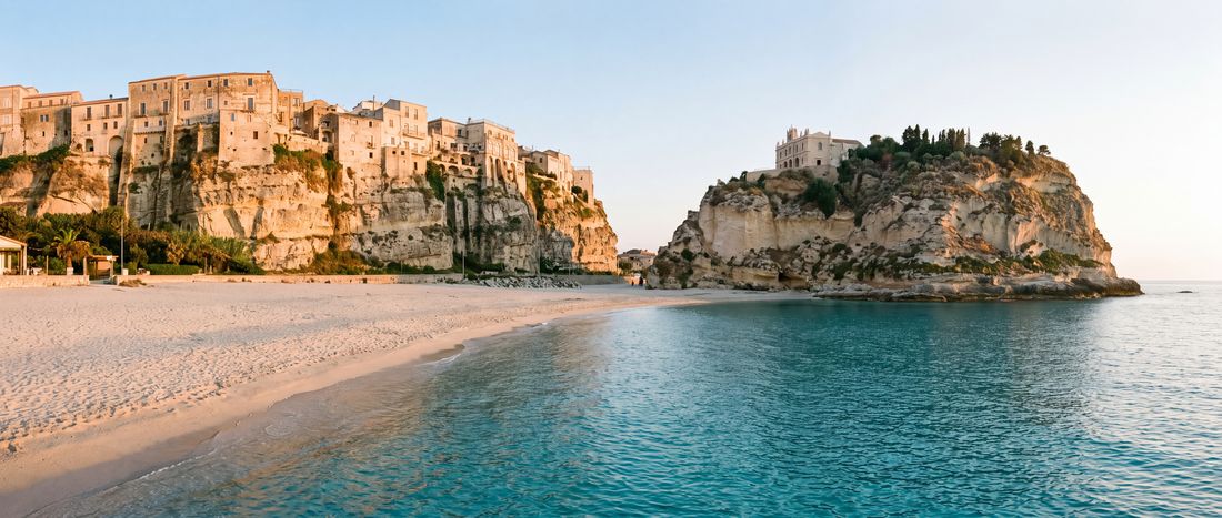 Wide view of Spiaggia di Tropea, Calabria, Italy.