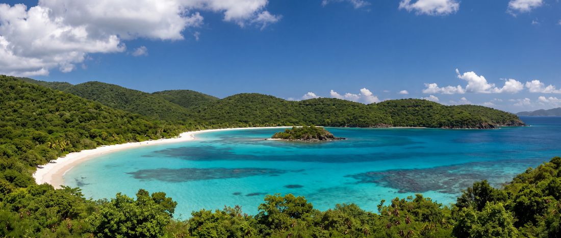 Wide view of Trunk Bay, St John, US Virgin Islands.