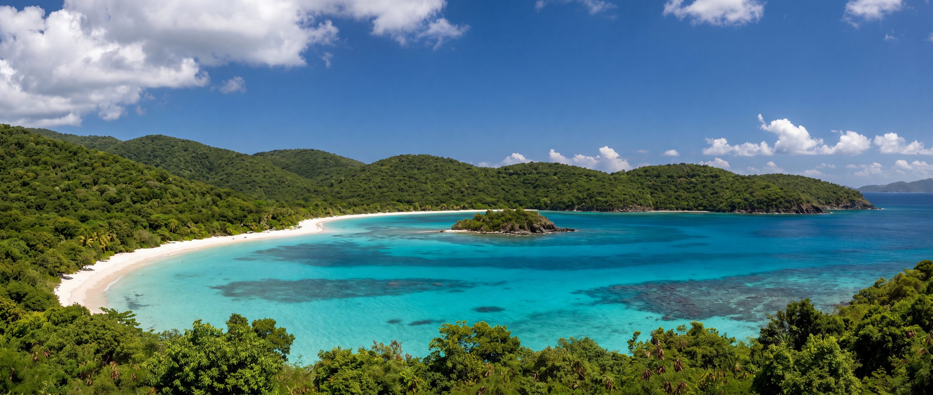 Wide view of Trunk Bay, St John, US Virgin Islands.