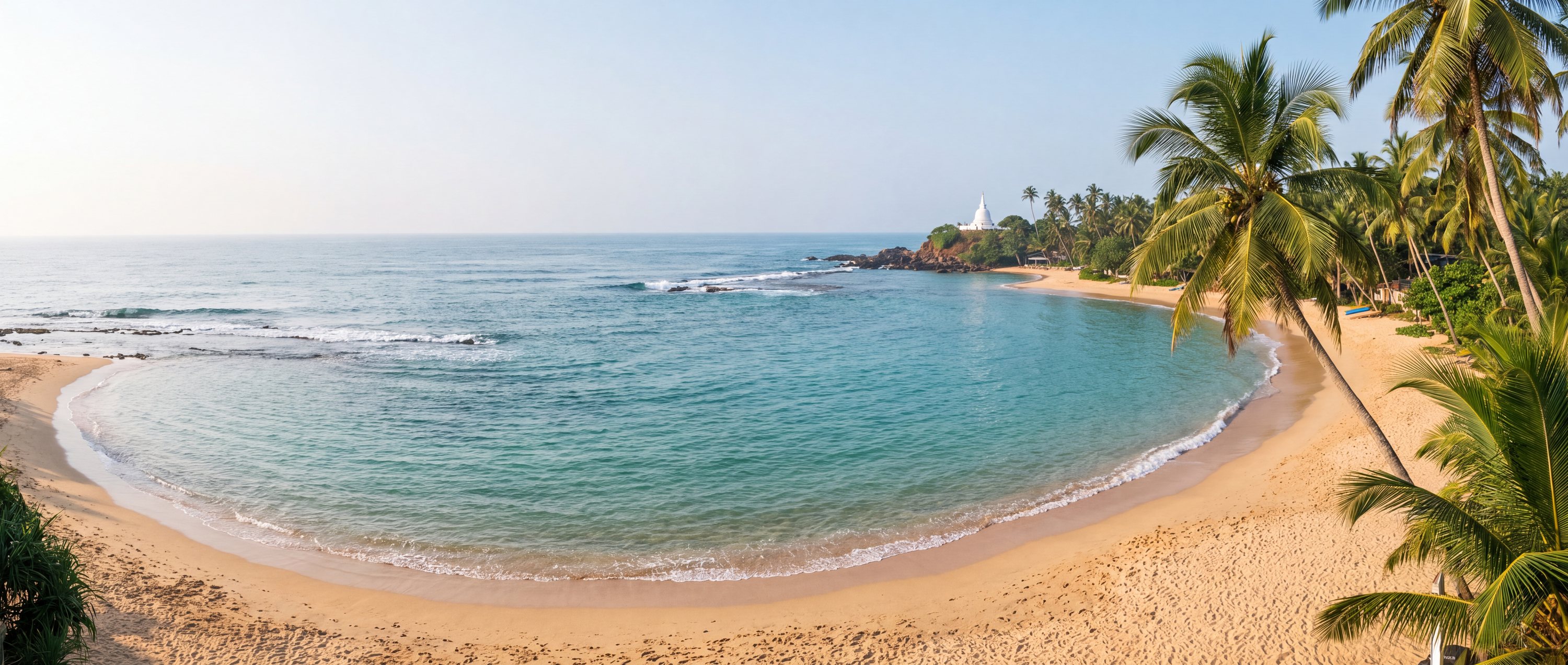 Wide view of Unawatuna Beach, Southern Province.