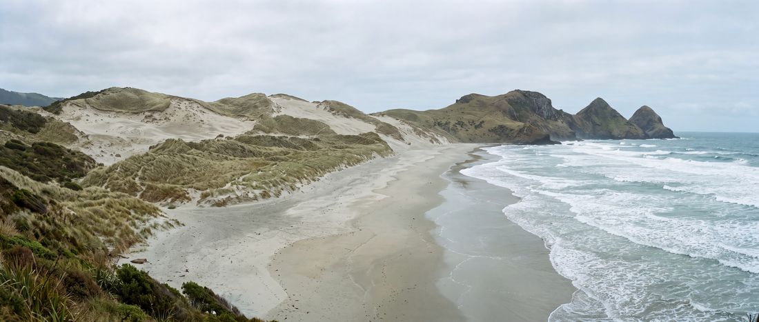 Wide view of Victory Beach, Otago Peninsula.