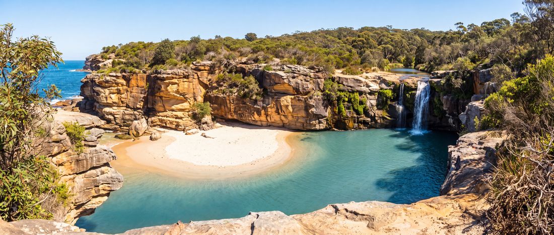 Wide view of Wattamolla Beach, Royal National Park, NSW.
